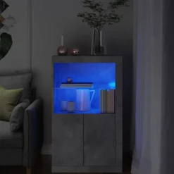 vidaXL Bijzetkast met LED-verlichting bewerkt hout betongrijs
