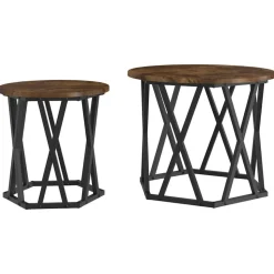 vidaXL Bijzettafel 2 pcs Gerookt eiken Engineered hout en staal