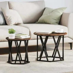 vidaXL Bijzettafel 2 pcs Gerookt eiken Engineered hout en staal