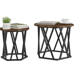 vidaXL Bijzettafel 2 pcs Gerookt eiken Engineered hout en staal