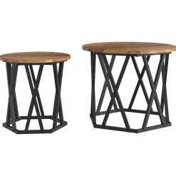 vidaXL Bijzettafel 2 pcs hergebruikt hout Engineered hout en staal
