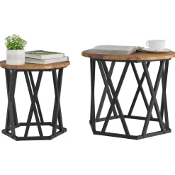 vidaXL Bijzettafel 2 pcs hergebruikt hout Engineered hout en staal