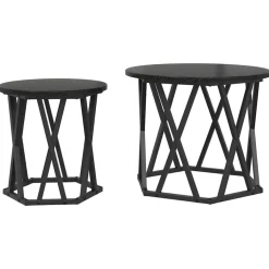 vidaXL Bijzettafel 2 pcs Zwart Eiken Engineered hout en staal
