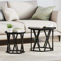 vidaXL Bijzettafel 2 pcs Zwart Eiken Engineered hout en staal