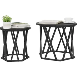 vidaXL Bijzettafel 2 pcs Zwart Eiken Engineered hout en staal