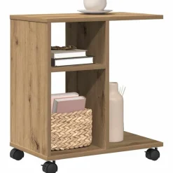 vidaXL Bijzettafel met plank artisanaal eikenkleurig 50 x 30 x 55 cm