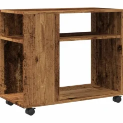 vidaXL Bijzettafel met wieltjes 70x35x60 cm bewerkt hout oud houtkleur