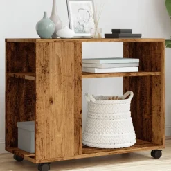 vidaXL Bijzettafel met wieltjes 70x35x60 cm bewerkt hout oud houtkleur
