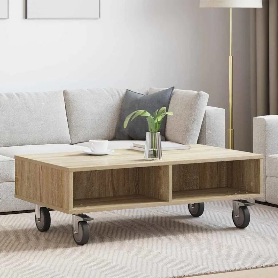 vidaXL Bijzettafel met wielen Sonoma Eiken 90 x 50 x 30 cm