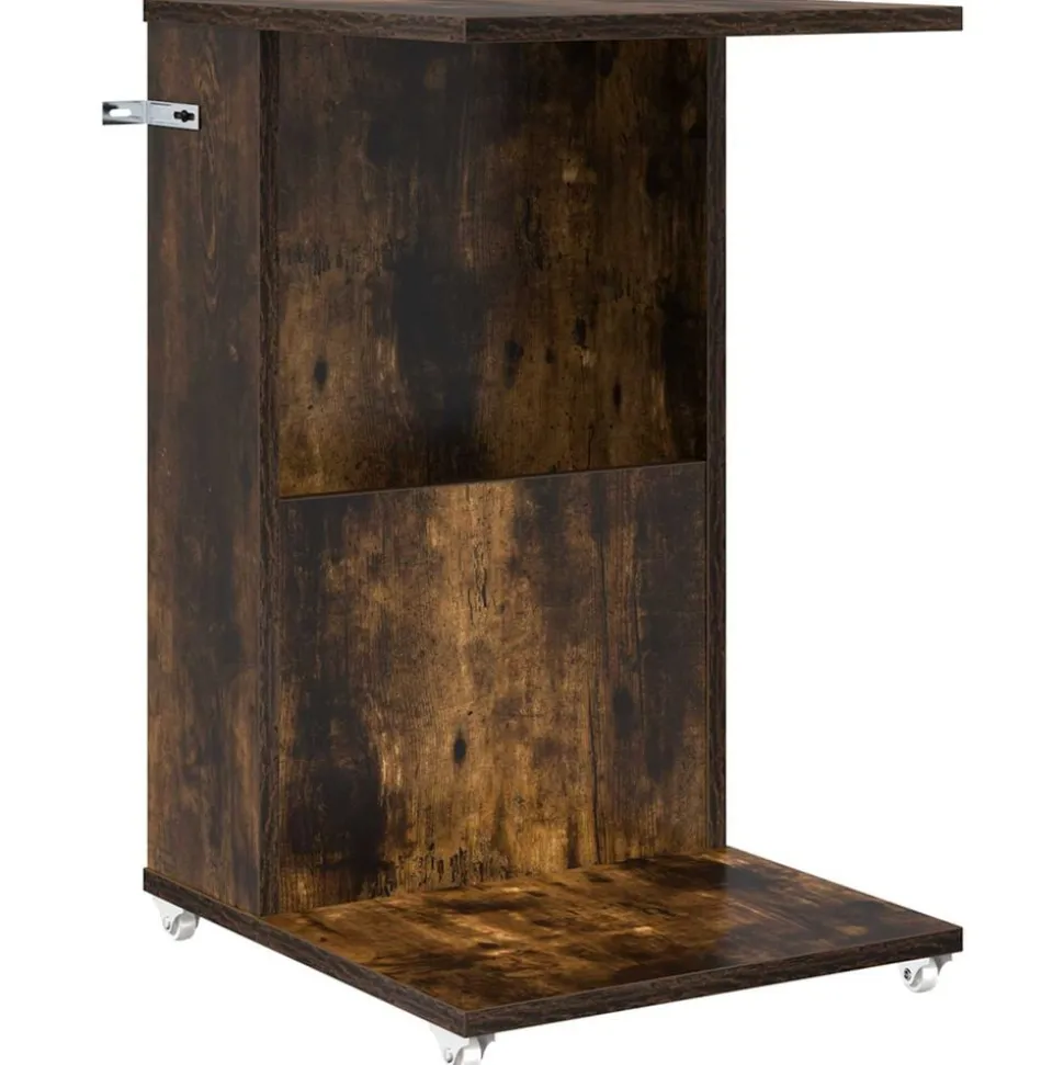 vidaXL Bijzettafel met wiel Gerookt eiken 40 x 35 x 60 cm Bewerkt hout