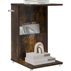 vidaXL Bijzettafel met wiel Gerookt eiken 40 x 35 x 60 cm Bewerkt hout