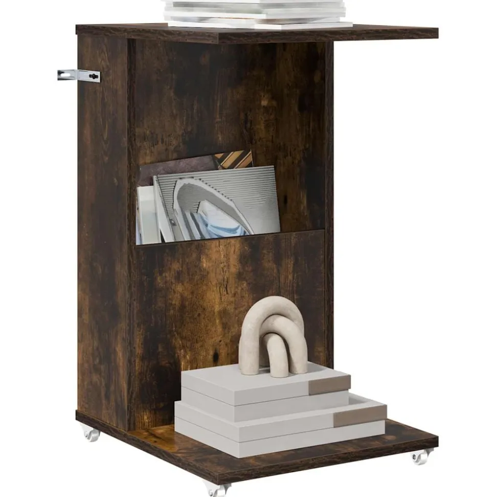 vidaXL Bijzettafel met wiel Gerookt eiken 40 x 35 x 60 cm Bewerkt hout