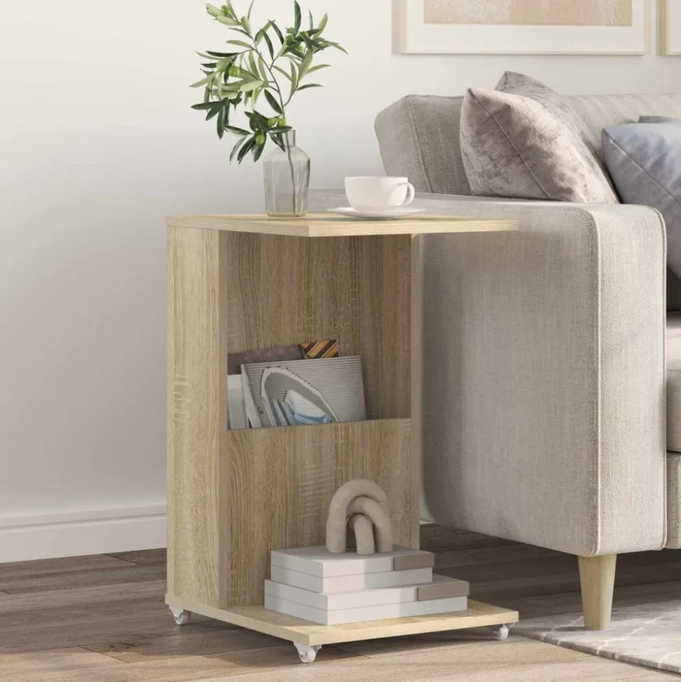 vidaXL Bijzettafel met wiel Sonoma Eiken 40 x 35 x 60 cm Bewerkt hout