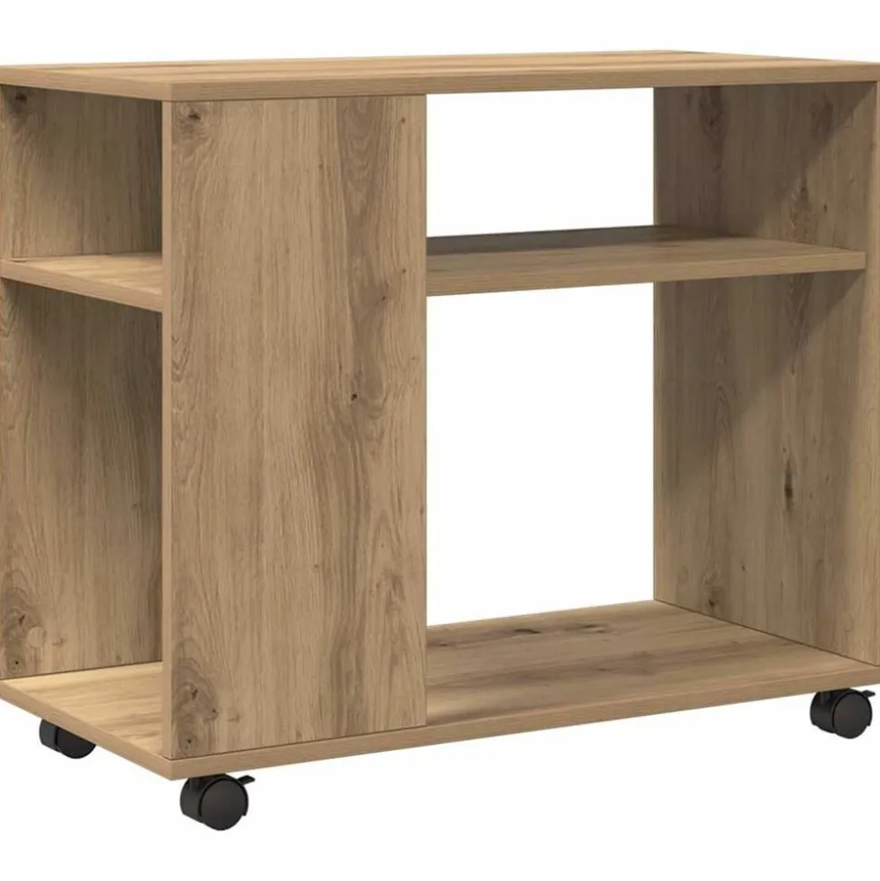 vidaXL Bijzettafel met wieltjes 70x35x60 cm hout artisanaal eikenkleur