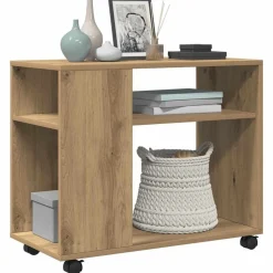 vidaXL Bijzettafel met wieltjes 70x35x60 cm hout artisanaal eikenkleur