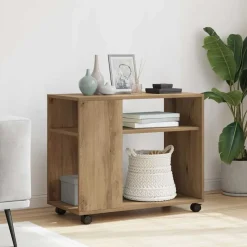 vidaXL Bijzettafel met wieltjes 70x35x60 cm hout artisanaal eikenkleur