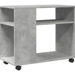 vidaXL Bijzettafel met wielen 70x35x60 cm bewerkt hout betongrijs