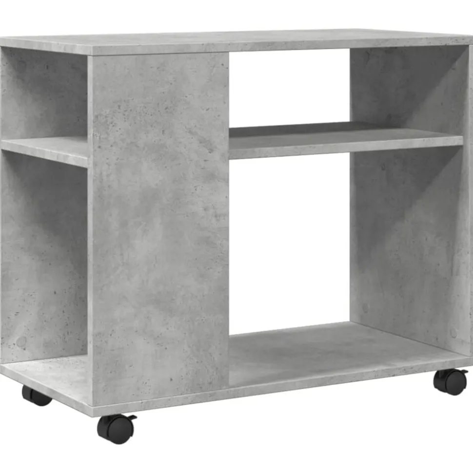 vidaXL Bijzettafel met wielen 70x35x60 cm bewerkt hout betongrijs