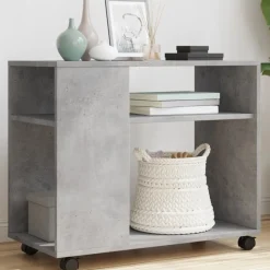 vidaXL Bijzettafel met wielen 70x35x60 cm bewerkt hout betongrijs