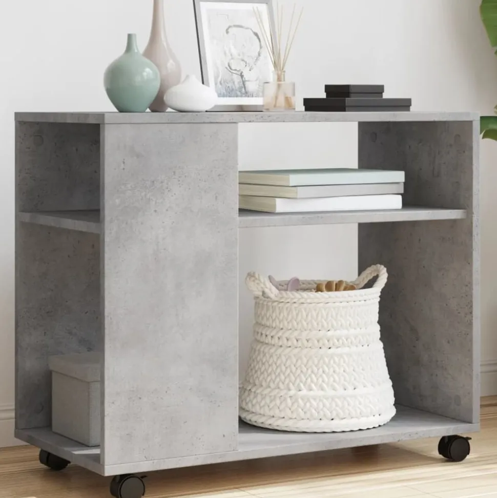 vidaXL Bijzettafel met wielen 70x35x60 cm bewerkt hout betongrijs