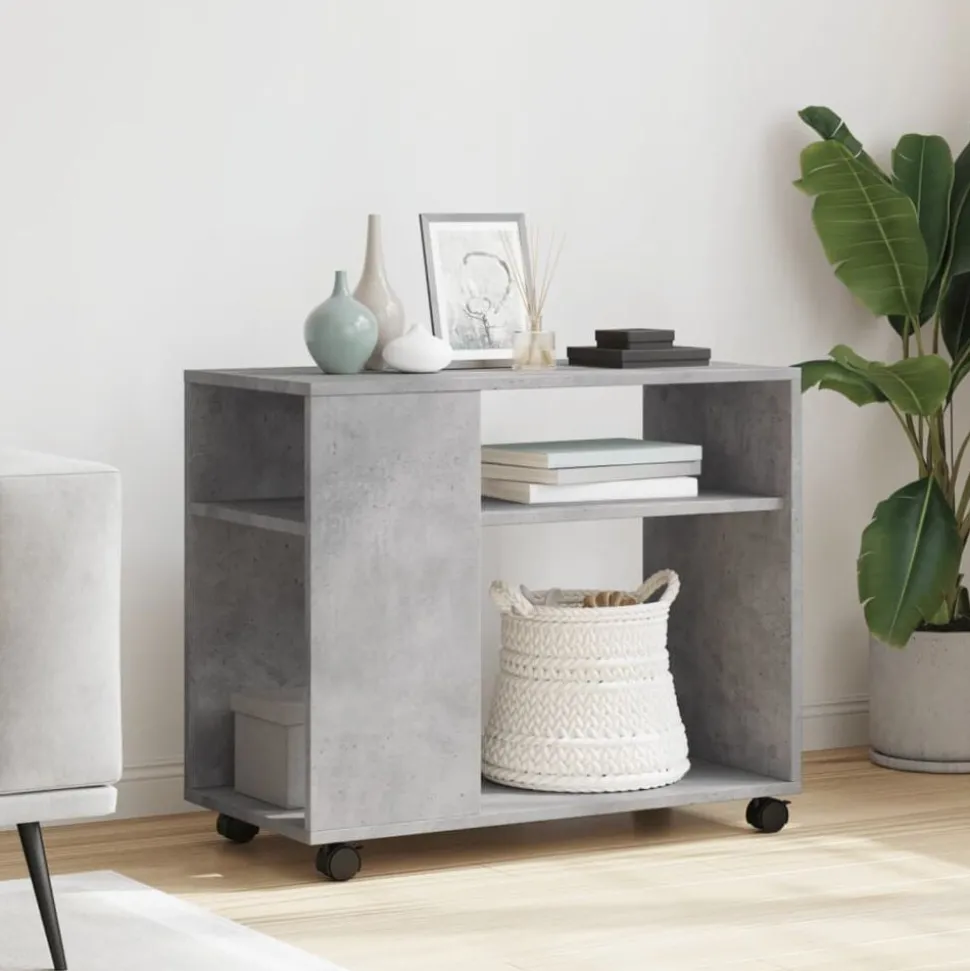 vidaXL Bijzettafel met wielen 70x35x60 cm bewerkt hout betongrijs