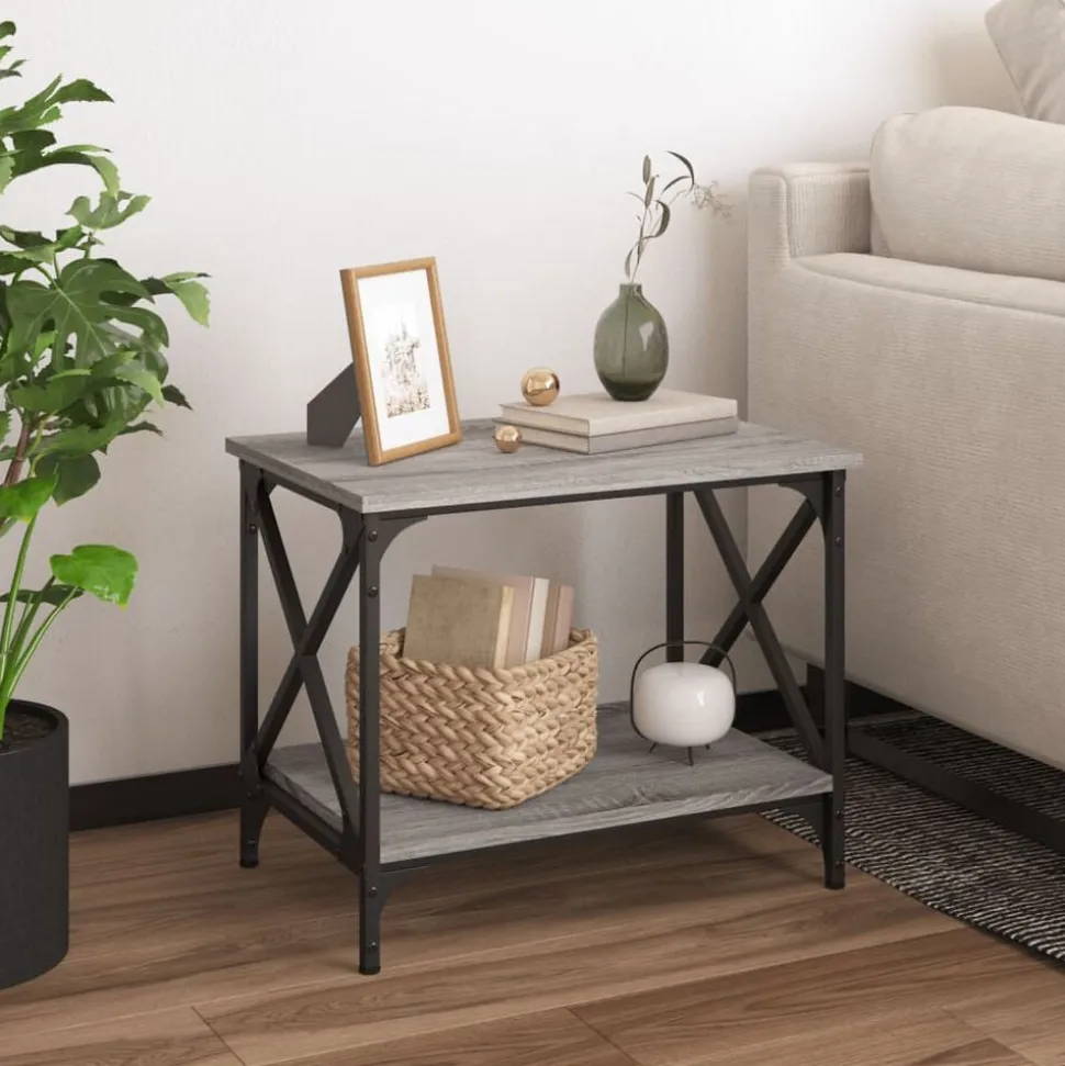 vidaXL Bijzettafel 55x38x45 cm bewerkt hout grijs sonoma eikenkleurig