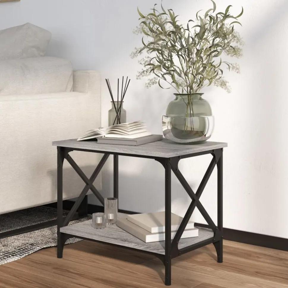 vidaXL Bijzettafel 55x38x45 cm bewerkt hout grijs sonoma eikenkleurig