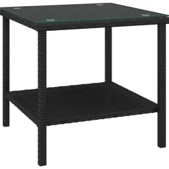 vidaXL Bijzettafel 45x45x45 cm poly rattan en gehard glas zwart