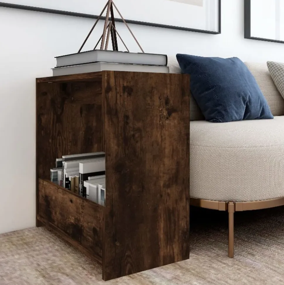 vidaXL Bijzettafel 50x26x50 cm bewerkt hout gerookt eikenkleurig
