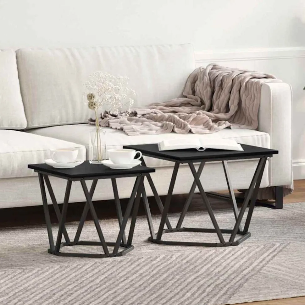 vidaXL Bijzettafelset 2 pcs Zwart eiken 50 x 50 x 40 cm