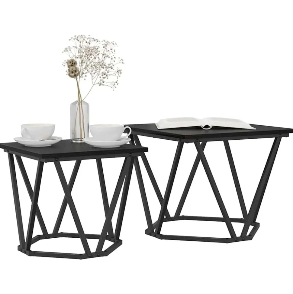 vidaXL Bijzettafelset 2 pcs Zwart eiken 50 x 50 x 40 cm