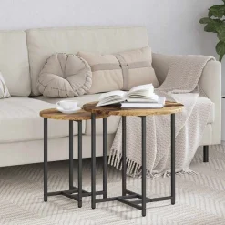 vidaXL Bijzettafelset 2 pcs Oud Hout en Zwart