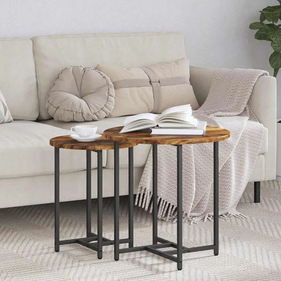 vidaXL Bijzettafelset 2 pcs Gerookt Eiken en Zwart