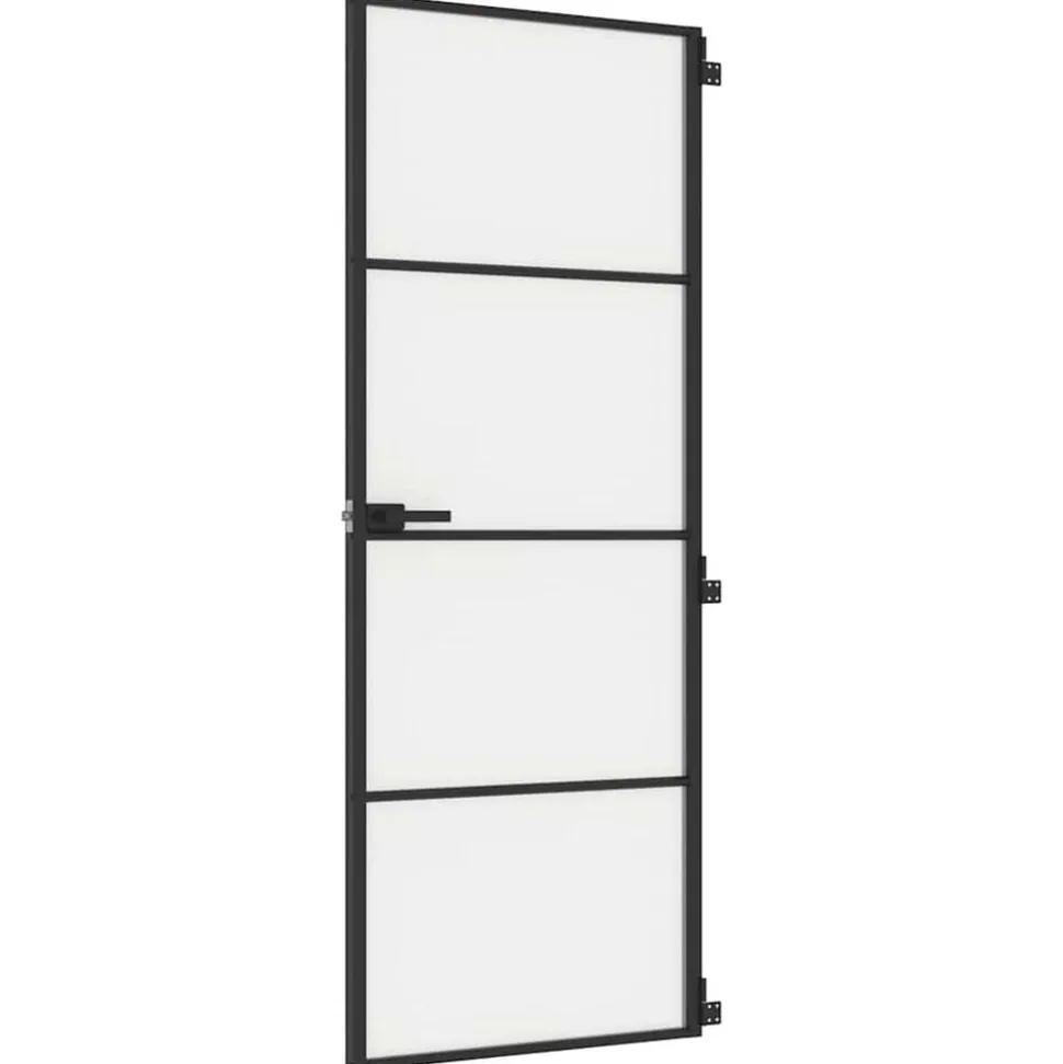 vidaXL Binnendeur smal 76x201,5 cm gehard glas en aluminium zwart