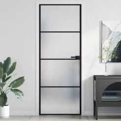 vidaXL Binnendeur smal 76x201,5 cm gehard glas en aluminium zwart