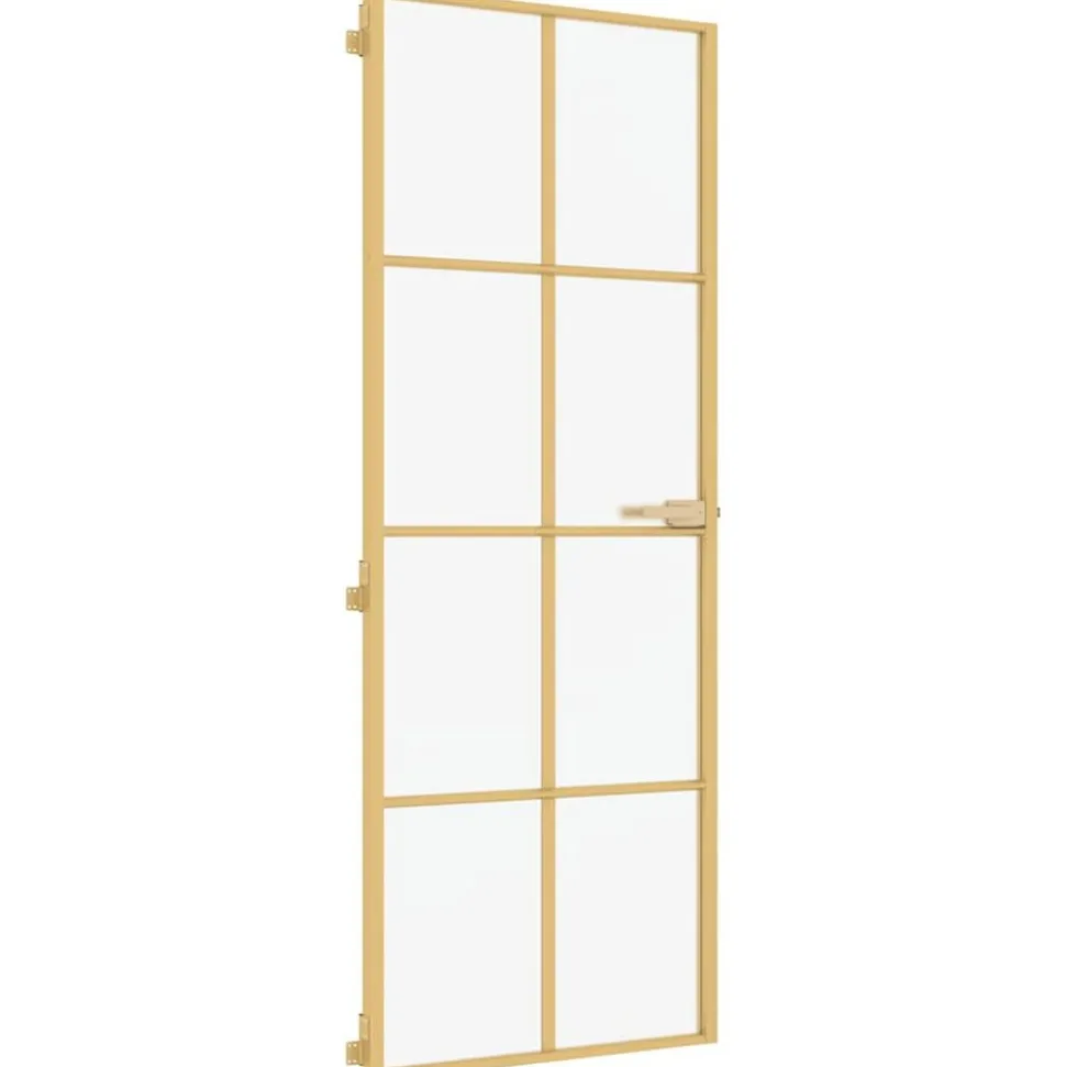 vidaXL Binnendeur smal 76x201,5 cm gehard glas en aluminium goudkleur