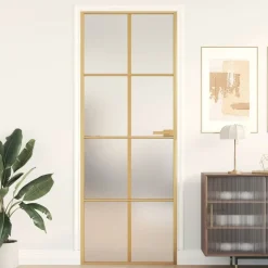 vidaXL Binnendeur smal 76x201,5 cm gehard glas en aluminium goudkleur