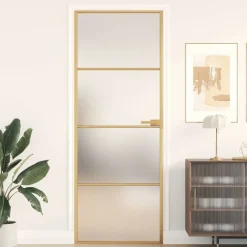 vidaXL Binnendeur smal 76x201,5 cm gehard glas en aluminium goudkleur