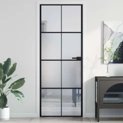 vidaXL Binnendeur smal 76x201,5 cm gehard glas en aluminium zwart