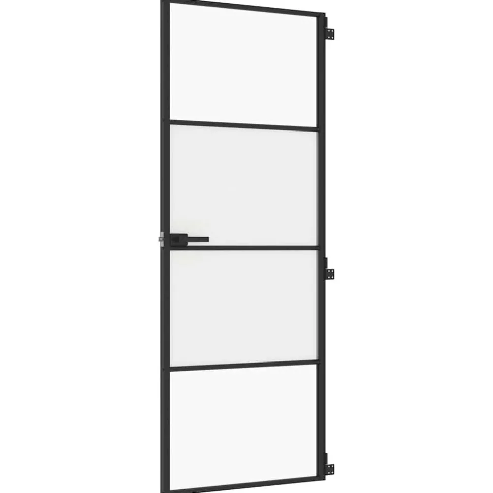 vidaXL Binnendeur smal 76x201,5 cm gehard glas en aluminium zwart