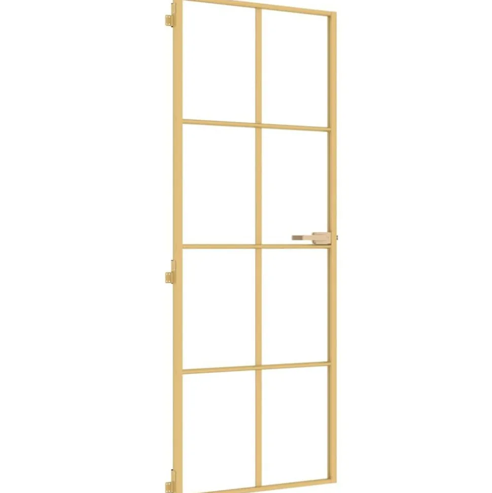 vidaXL Binnendeur smal 76x201,5 cm gehard glas en aluminium goudkleur