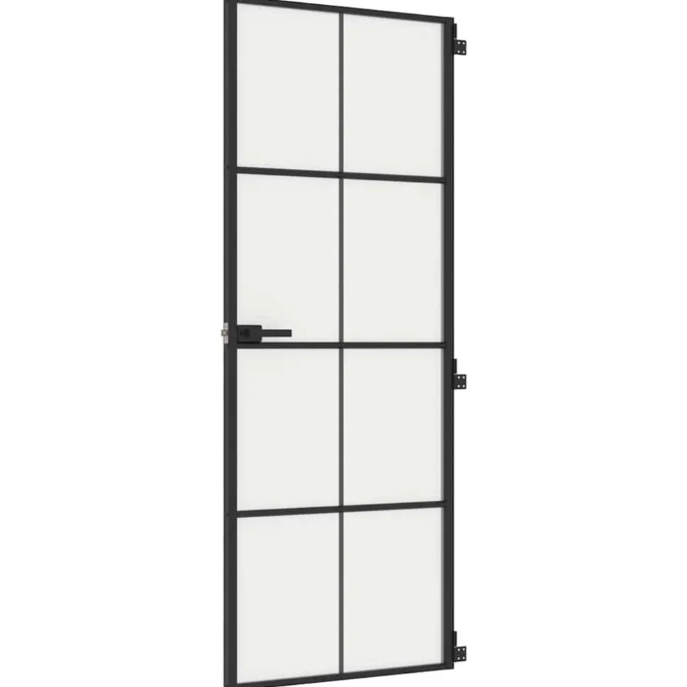vidaXL Binnendeur smal 76x201,5 cm gehard glas en aluminium zwart