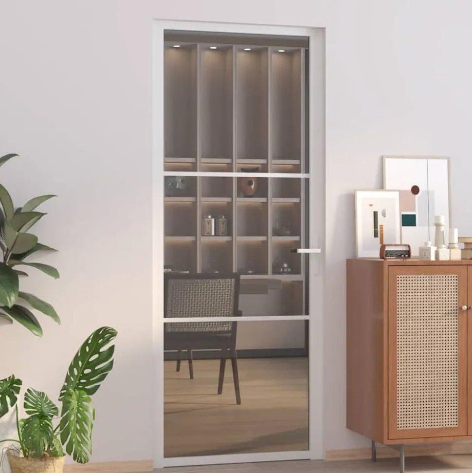 vidaXL Binnendeur 83x201,5 cm ESG-glas en aluminium wit