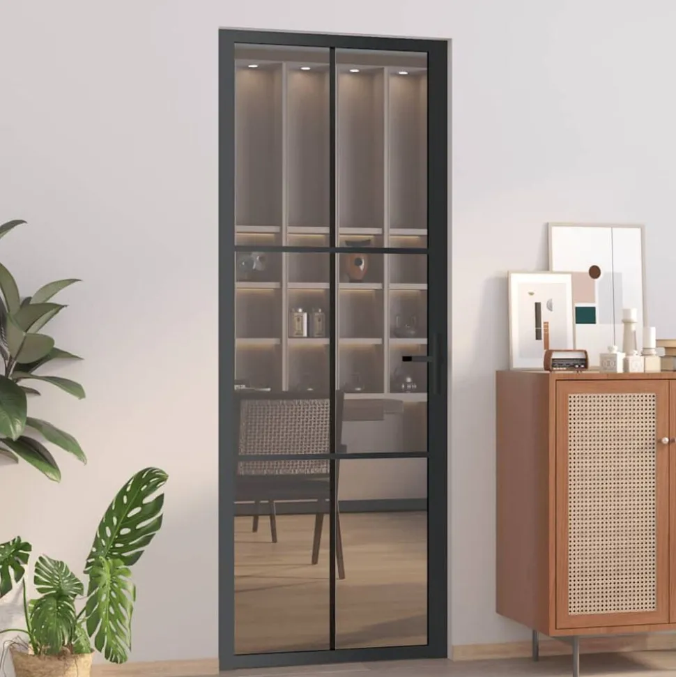 vidaXL Binnendeur 76x201,5 cm ESG-glas en aluminium zwart