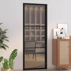 vidaXL Binnendeur 76x201,5 cm ESG-glas en aluminium zwart
