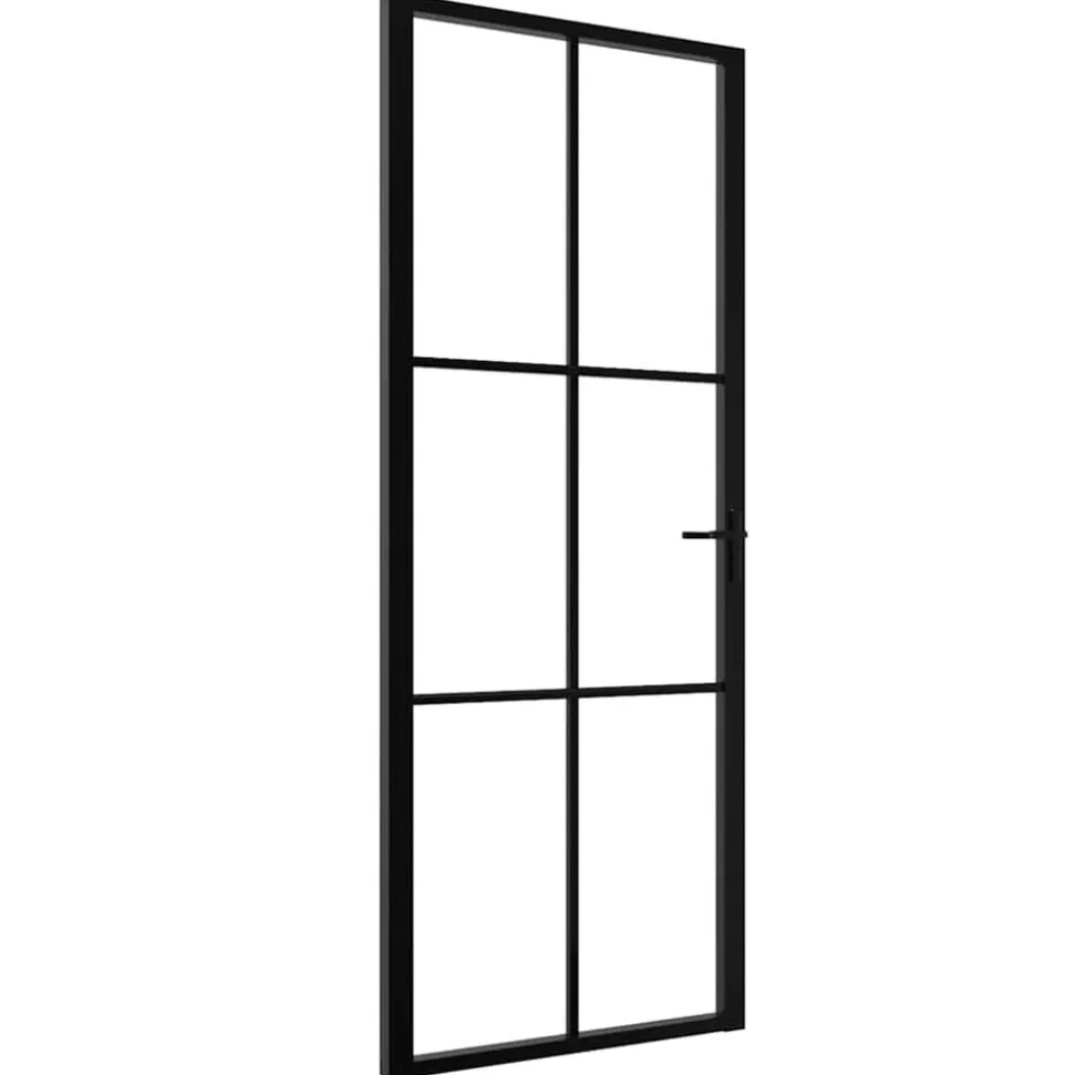 vidaXL Binnendeur 76x201,5 cm ESG-glas en aluminium zwart