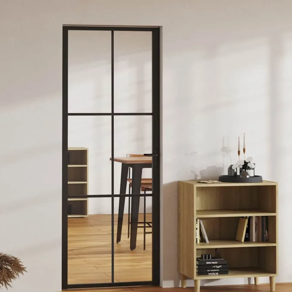 vidaXL Binnendeur 76x201,5 cm ESG-glas en aluminium zwart