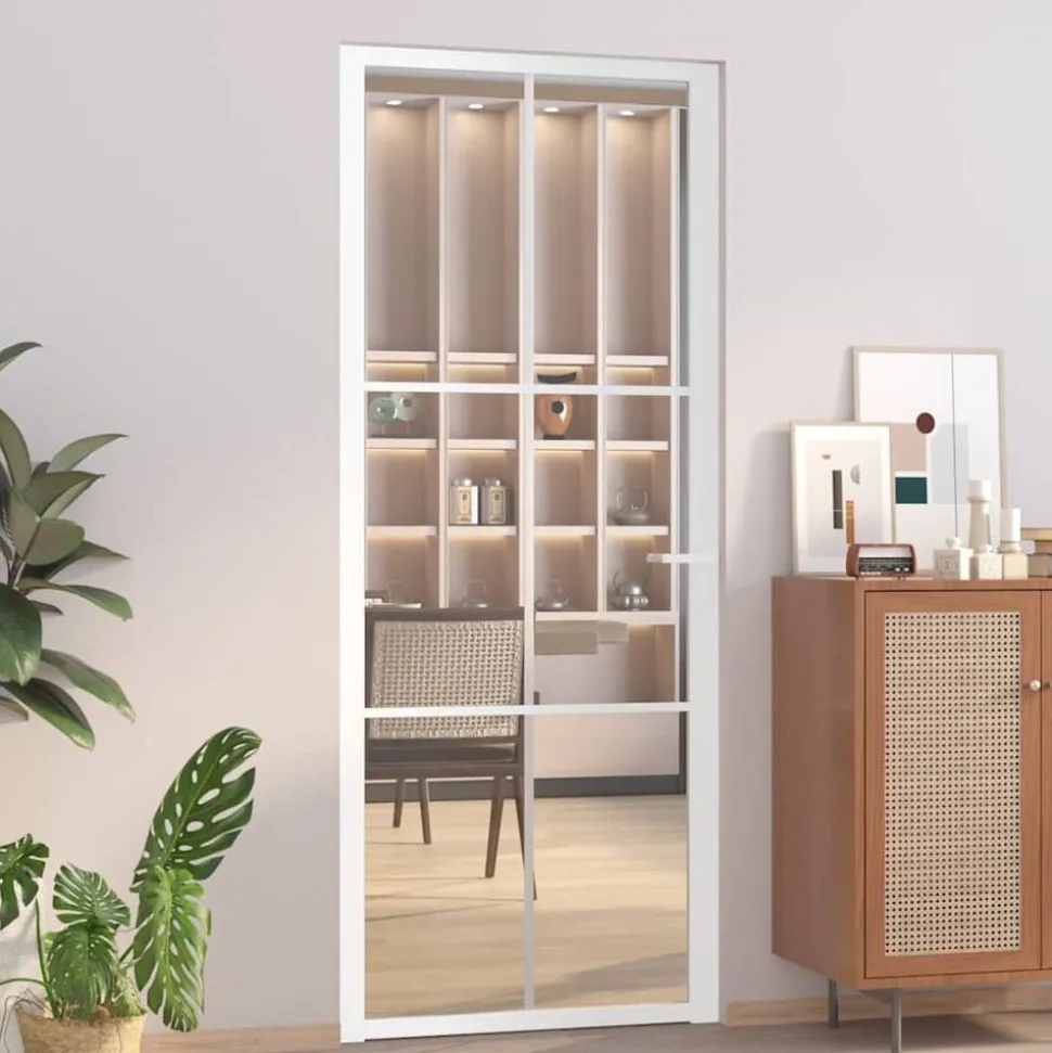 vidaXL Binnendeur 83x201,5 cm ESG-glas en aluminium wit