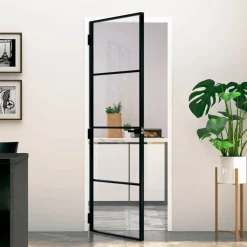 vidaXL Binnendeur 76x201,5 cm gehard glas en aluminium smal zwart