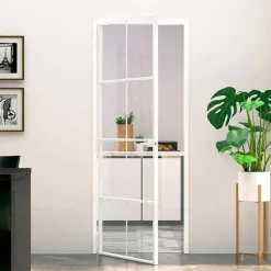 vidaXL Binnendeur 76x201,5 cm gehard glas en aluminium smal wit